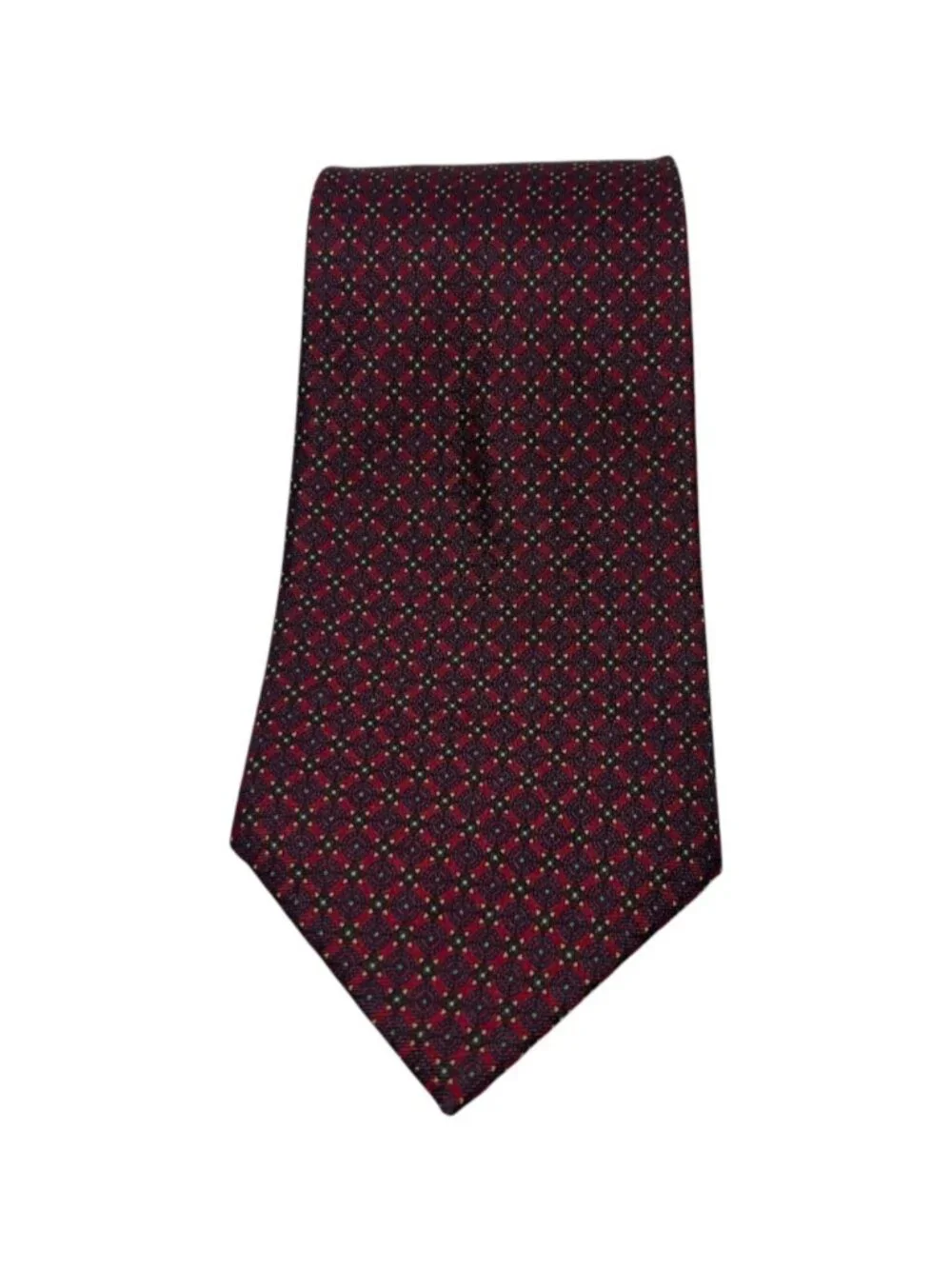 Monsieur Pierre Paris Vintage Silk Tie Dark Red Multicolour Pattern Made in Pari